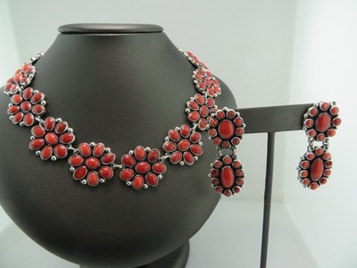 FEDERICO JIMENEZ Sterling Silver RARE ITALIAN CORAL NECKLACE AND EARRINGS
