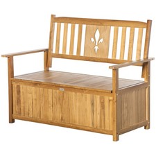 Outsunny 2 Seater Wood Garden Storage Bench Outdoor Storage Box Natural