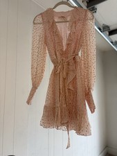 ZIMMERMANN Pink Gold Foil Ruffle Wrap Silk Mini Dress - Long Sleeve Size 0 - NWT
