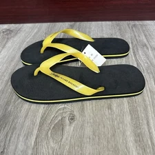 Unisex Flip-Flops Black Yellow Size M 'Bridges on Lake Houston' inscription