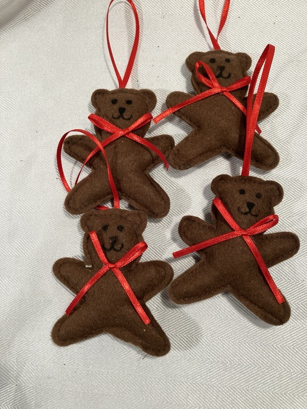 Handmade Felt Teddy Bear Christmas Ornaments 