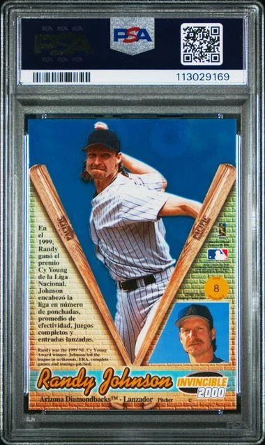 2000 Pacific Invincible RANDY JOHNSON Platinum BLUE #23/67 Diamondbacks #8 PSA 9 - Image 2 of 2