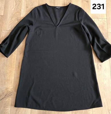 Express Dress Women L Large Black Floral Shift Short V-Neck Zipper Long Sleeve