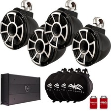 Wet Sounds 2 Pairs Black REV 10 Tower Speakers  Suitz Covers  SYN-DX-2.3HP Amp