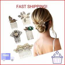 6 Pack Vintage Hair Side Combs for Women Decorative,Butterfly Flower Leaf Pearl