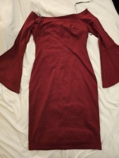 Lulus All She Wants Burgundy Off Shoulder Bell Sleeve Dress Women’s L NWT
