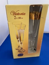 BOHEMIA Victoria Crystal Crystalex Champagne Flutes Glasses L@@K L@@K!!