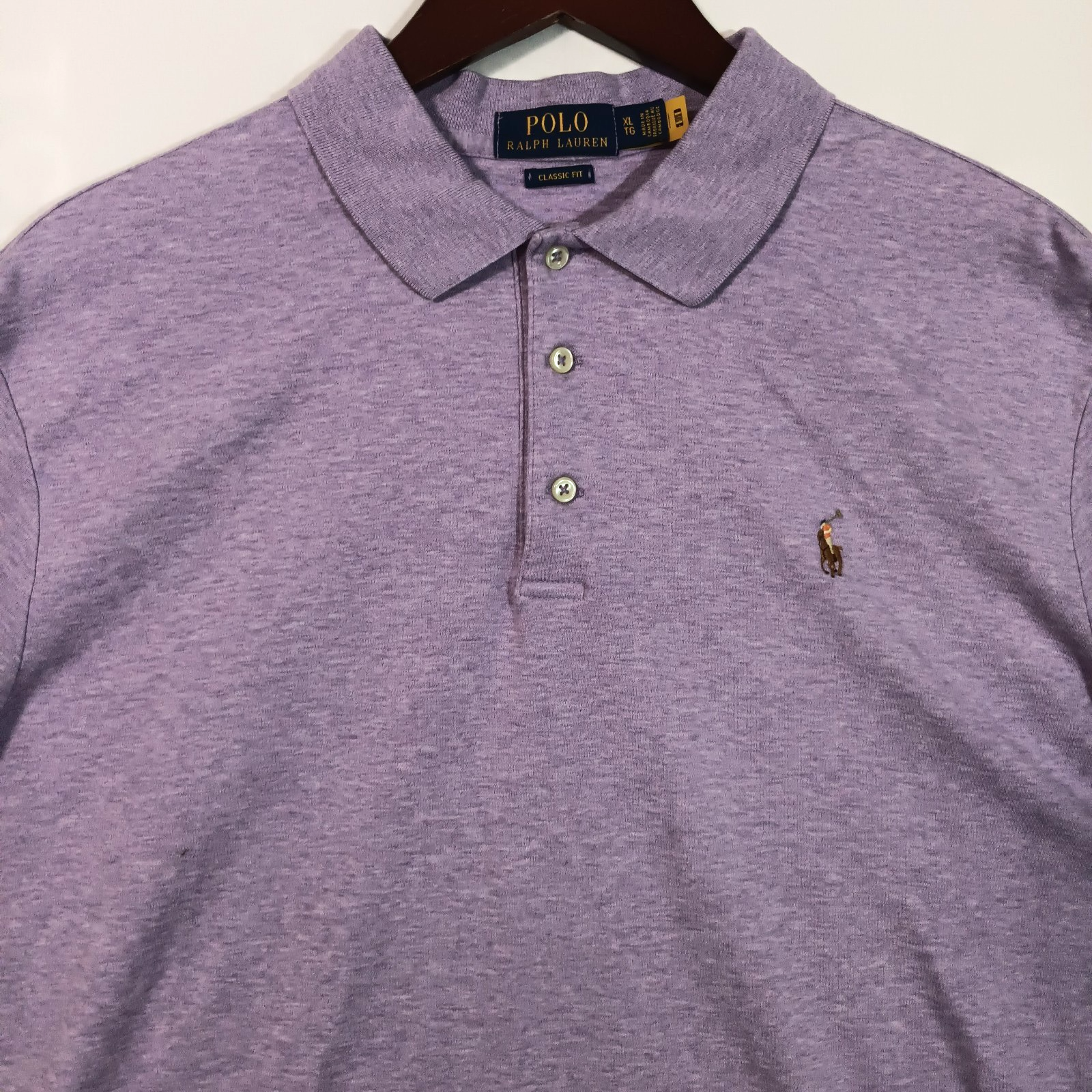 Polo Ralph Lauren uomo XL viola manica corta carne pony camicia 100% cotone