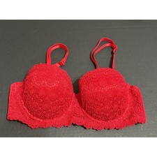 Frederick's of Hollywood Red Lace Push Up Bra 34C Removable Straps Underwire