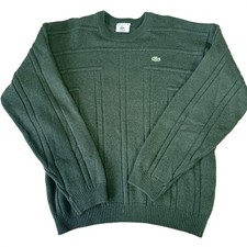 Lacoste 90s Men's Green Knit Crewneck Sweater Alligator Logo Textured Size 3