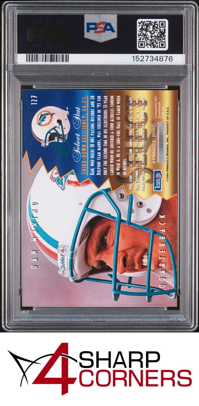 1994 SELECT #127 DAN MARINO DOLPHINS HOF PSA 10 view 2