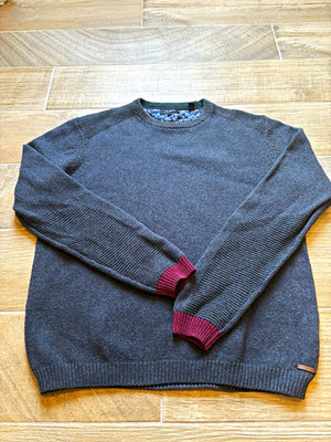 Ted Baker Wool Crew Neck Pullover Sweater Mens Gray Solid Knit, Size 5 (XL)
