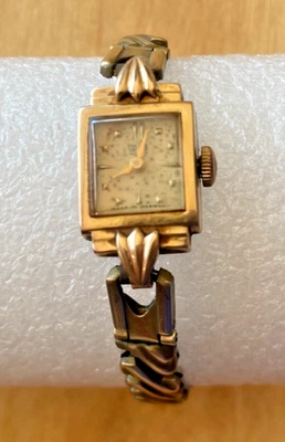 GUB Glashütte Damenarmbanduhr ca 1959 HAZ Plaque Goldaufl. flex. Armband vergold - Bild 1 von 2