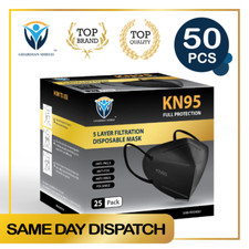 50Pcs KN95 N95 P2 Disposable Face Mask Respirator Protective Masks 5 Layer-Black