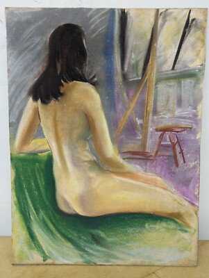 Vintage John Huszer 1913-83 figure study female nude midcentury modern drawing