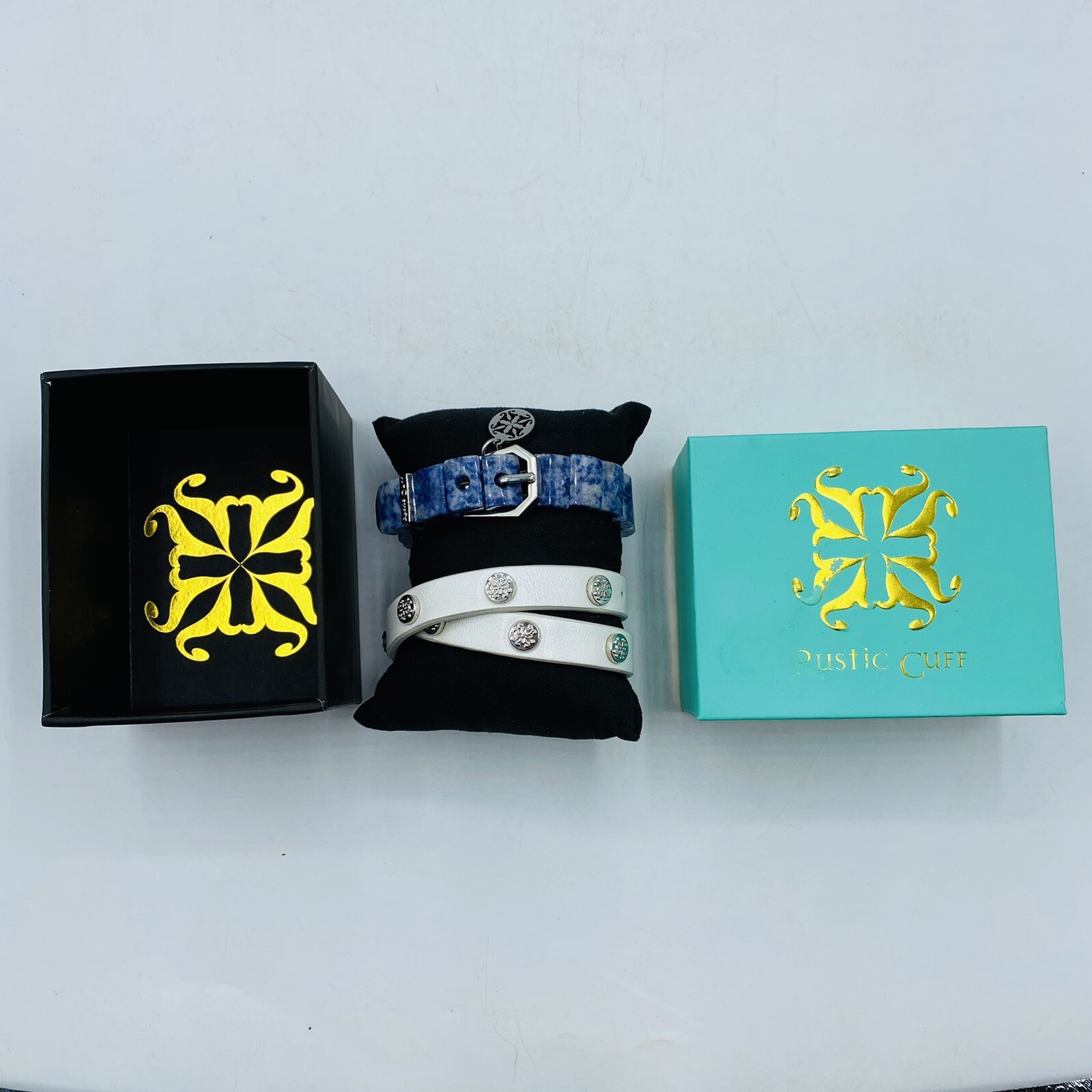 2 Rustic Cuff Bracelets Blue Marble Mini Charay &… - image 5