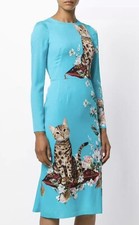 AUTH 2018 NWT Dolce & Gabbana cats-print silk dress 36