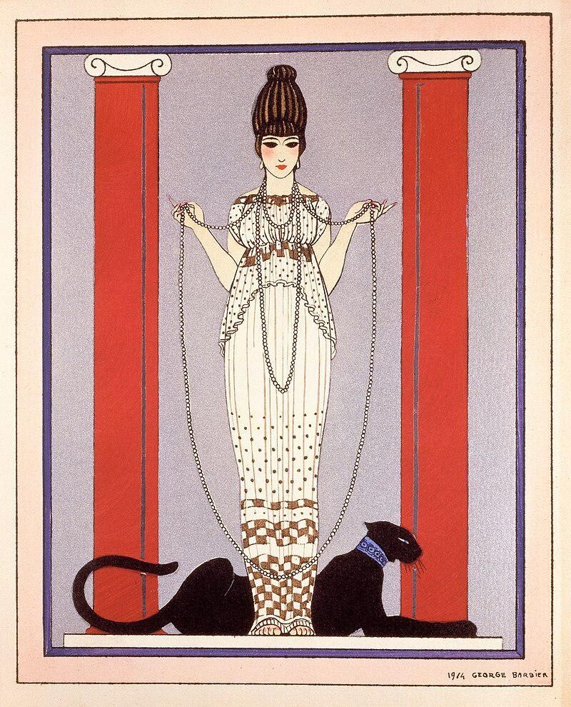 フランス　ヴィンテージ　絵 Lady with Panther George Barbier 1934 – French Art Deco
