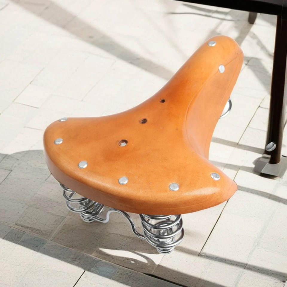 Brown Retro Bike Saddle Vintage Classic Real Genuine Leather Bicycle Spring Seat - Image 4 of 4