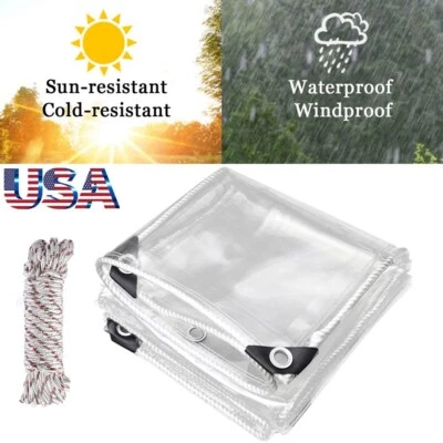 Clear PVC Tarp Heavy Duty Transparent Tarpaulin Waterproof Tent with Grommets US