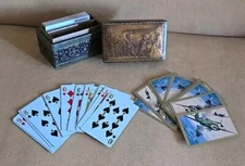 Vtg Italy Gold Trinket Playing Card Box Redislip Brown & Bigelow P-40 Warhawk