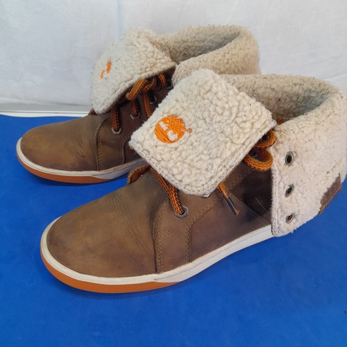 Boys Vintage Timberland Suede Fold Over Top Boots With Fleece Lining Size 1 - Picture 2 of 15