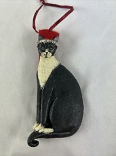 Black Cat Christmas Ornament 5  Long Red Santa Hat Resin Kitty