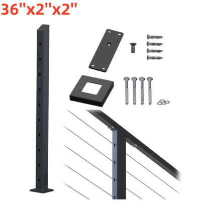 36x2x2'' Cable Railing Post Deck Railing Black Post w/ Pre-Drilled Holes for Wood