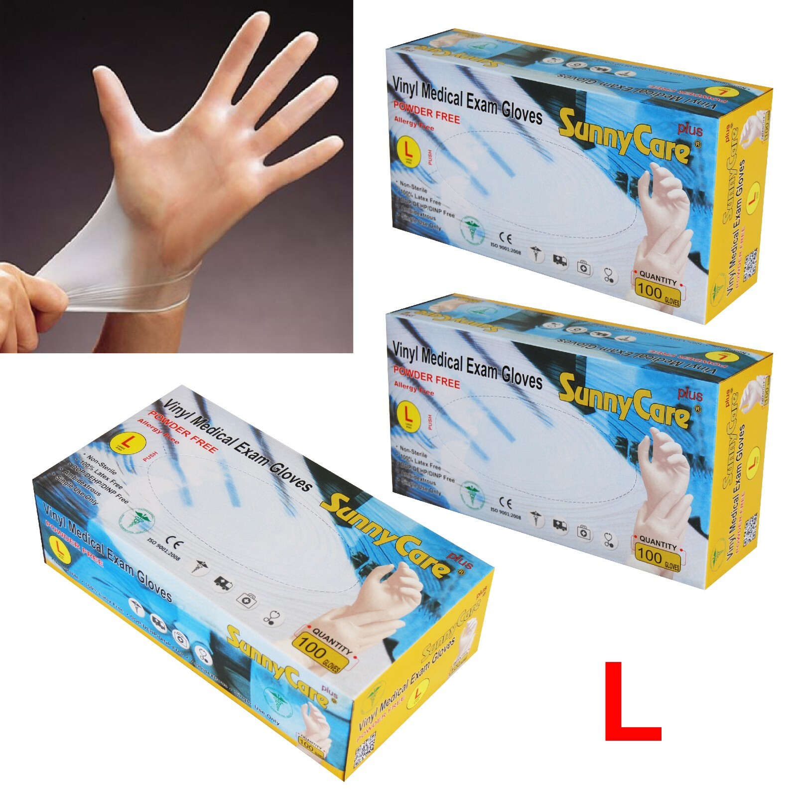 300Pcs SunnyCare Vinyl Exam Gloves Powder Free (Latex Nitrile Free) 🔥🔥🔥🔥🔥 L
