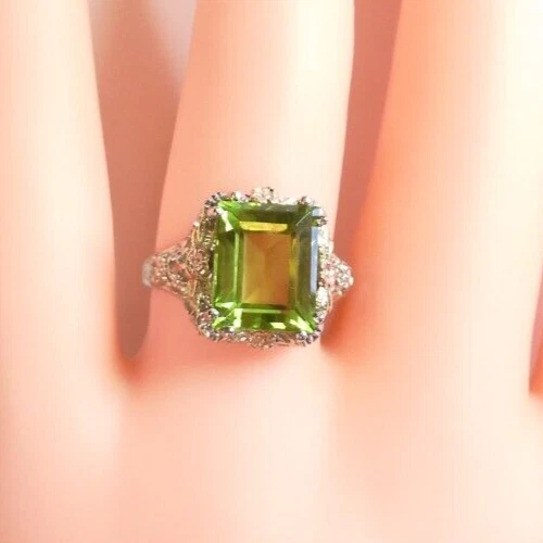 Antique A & S Natural Peridot 14K Multi-Tone Ring Size 6.75 UK-N 3.98Ct Deco - Image 2 of 4