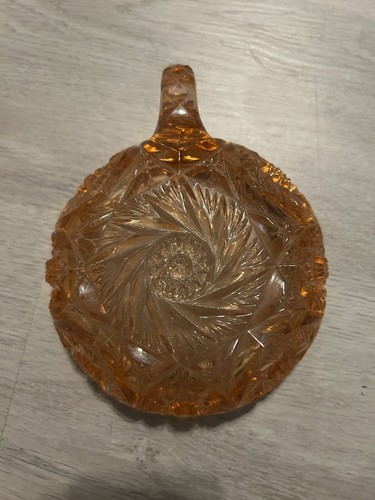 2 In 1 AMERICAN BRILLIANT PERIOD CUT GLASS Crystal "NAPPY" DISH Pinwheel Peach - Picture 10 of 11
