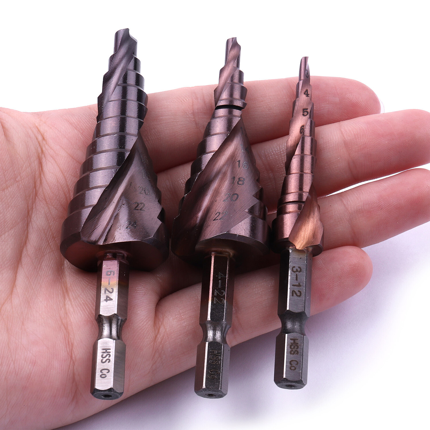 3x M35 HSS Co Step Drill Bit Set Cobalt Cone Drill Bits 312/ 422/ 6