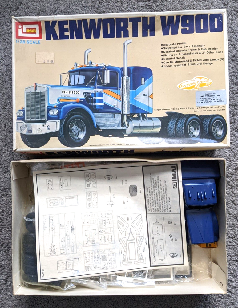 VTG 1970s IMIA HTF 1/28 Kenworth W900 Motorized Model Kit B-963 Complete with Motor
