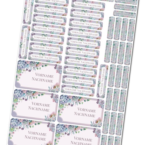 50er Set personalisierte Namensaufkleber Sticker mit Wunschname "41 Blumen" - Bild 4 von 7