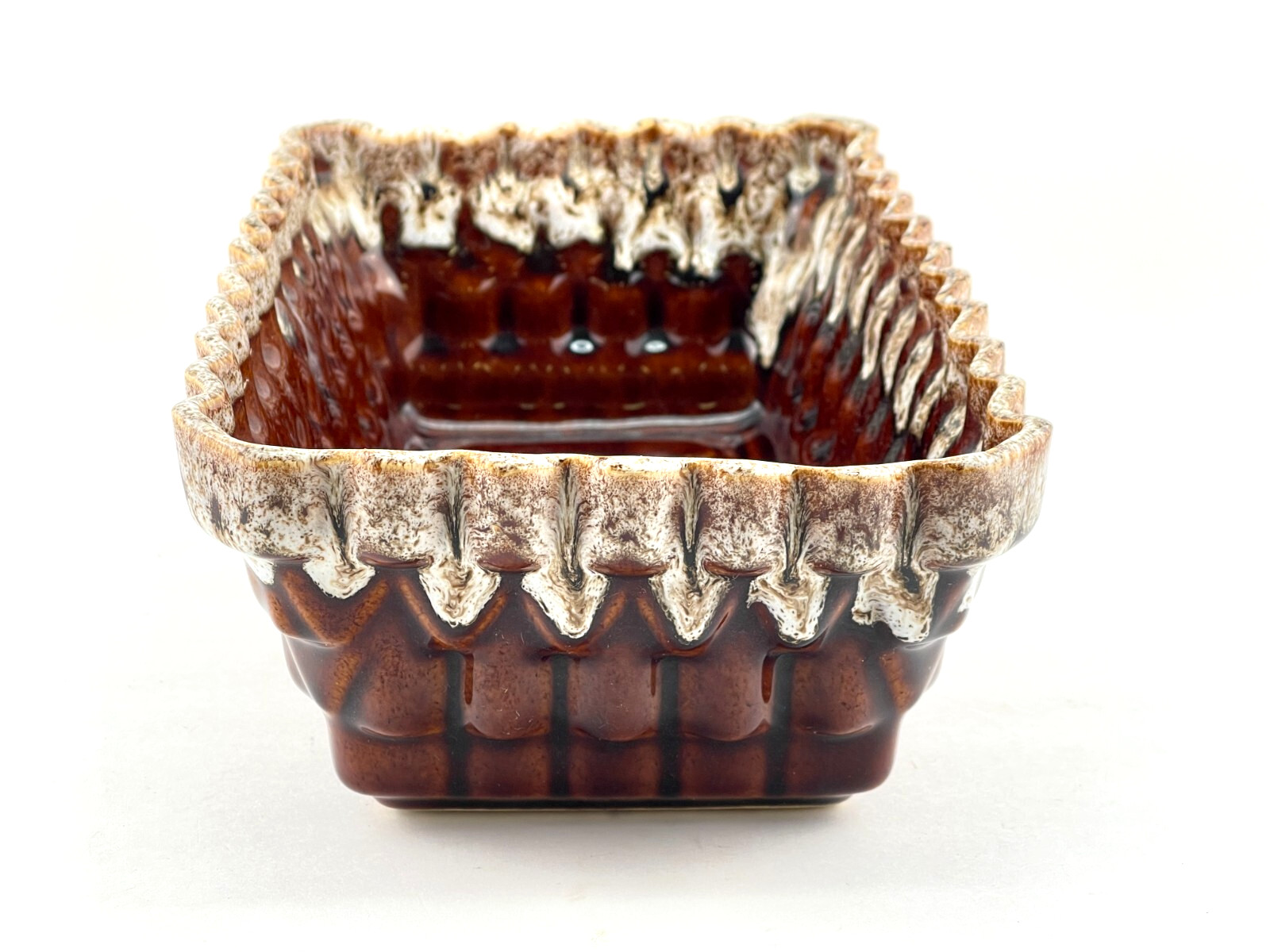 Mid-Century Planter or Dish UPCO Pottery Company #103 Brown Drip Glaze USA 10"L