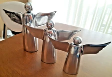 Angels Silver Metal Set Of 3 Minimalist Modern Style Decor Figurines Felt Bottom