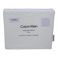 Calvin Klein Percale 4 Piece Queen Sheet Set 270 Thread Count Crisp Cotton
