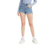 Levis High Rise Ribcage Shorts Womens 28 Denim Cut Off Hem Premium