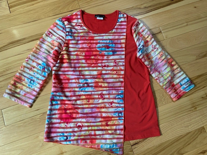 G G COLLECTION Layered Pullover Top FLORAL Print 3/4 Length Sleeve Sz Lg
