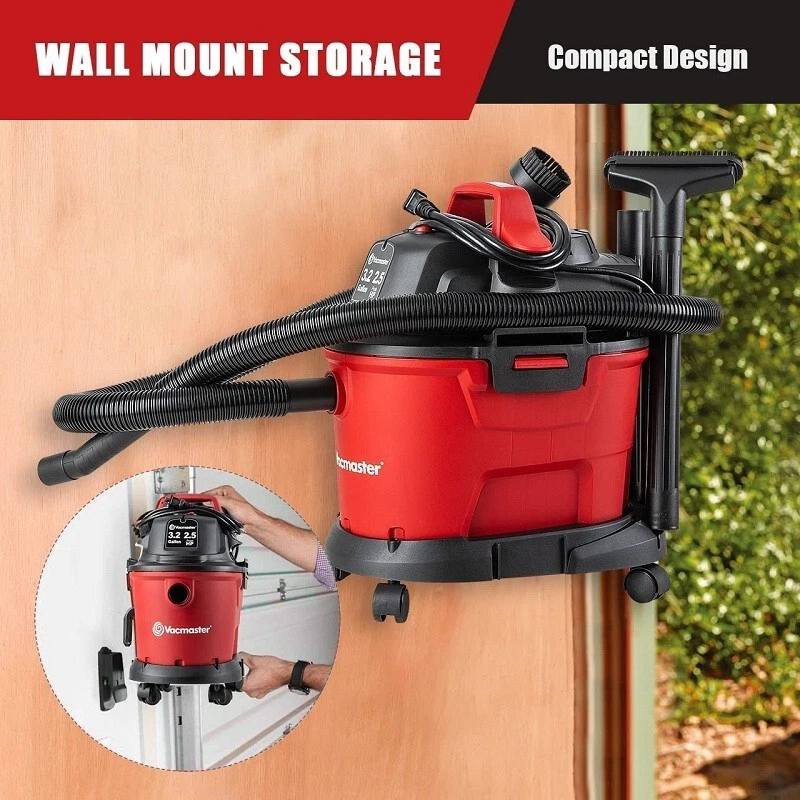 Aspiradora en seco húmedo Vacmaster 3,2 galones 2,5 picos montada en la pared portátil roja Foto 2 de 4