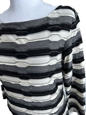 Black and Gray Fitted Sweater Dress Striped Stretch Size 10
