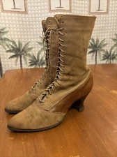Antique Victorian Edwardian Womens Leather Shoes Boots High Top Lace Wooden Heel