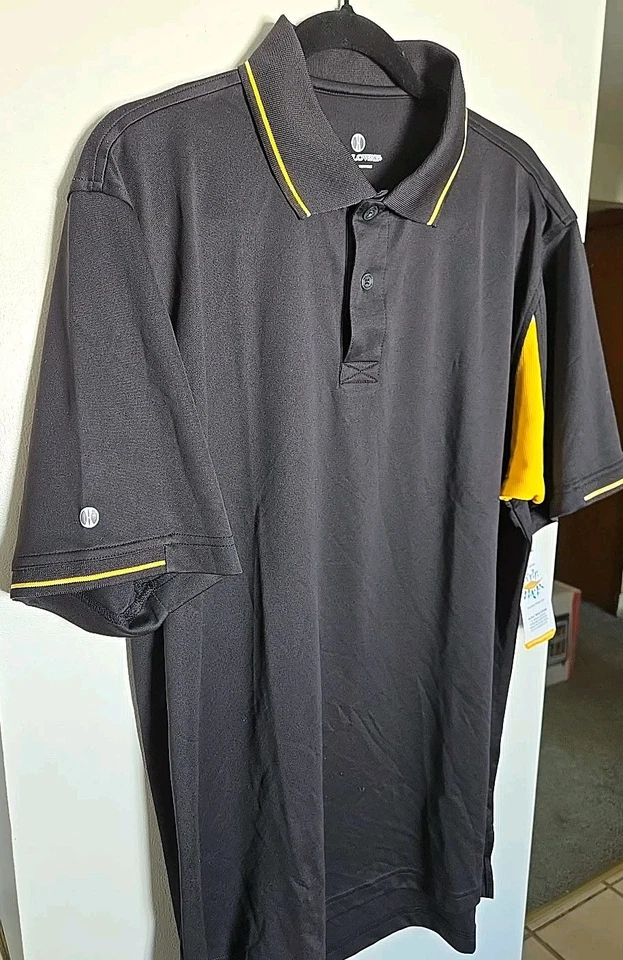 Men's Holloway Dry-Excel Black/yellow Poly Knit Golf Polo SS Casual Shirt size L - Image 3 of 4