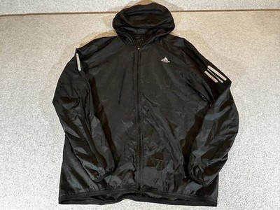 Adidas Jacket Men XL Black Hooded Zip Windbreaker Running Response Lightweight