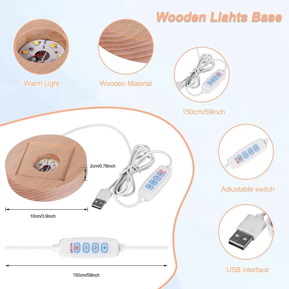 Base de Luz LED para Pirámide de Orgón, Interruptor Ajustable LED de 3 Colores Base de Madera... Foto 3 de 4