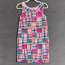 Talbots Dress 2 Petite Pink Green Plaid Madras Patchwork Shift Colorful Preppy
