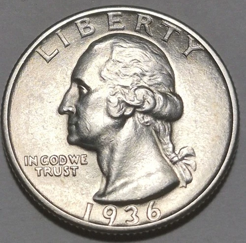 1936S Washington Silver Quarter. AU/BU. Nice Flashy Example