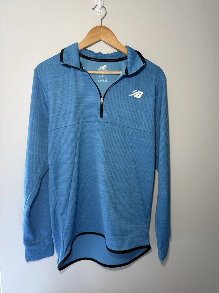 Pullover New Balance NB polar 1/4 cremallera ropa deportiva correr para hombre talla grande azul Foto 3 de 4