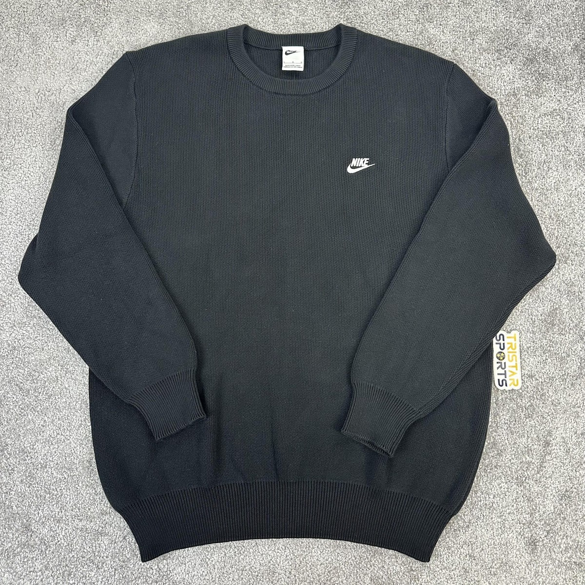 Nike Sweater Mens Large Black Crewneck Knit Cotton Pullover Swoosh