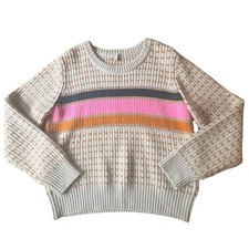 MADEWELL Barfield Merino Alpaca Blend Chunky Knit Sweater Sz L Striped Metallic